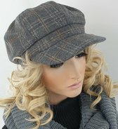 Dames baret met klepje kleur grijs met ruitje maat S 55 centimeter
