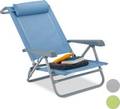 Bol.com Relaxdays ligstoel klapbaar - nekkussen - flessenopener - verstelbare armleuning - 120 kg - kunststof - staal - blauw aanbieding