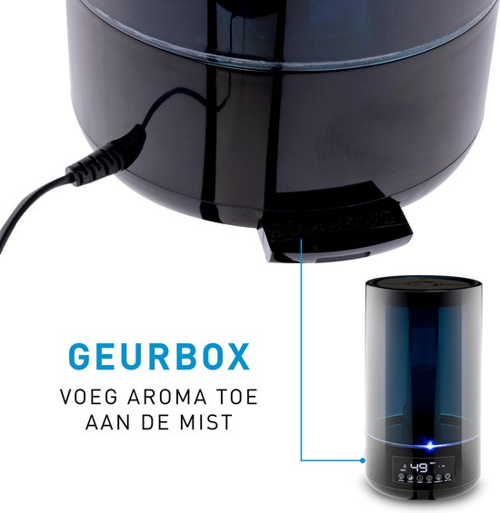 Grundig Luchtbevochtiger – Humidifier en Diffuser Aromatherapie – Bevochtiger met Hygrometer – 4,3L Luchtbevochtiger Slaapkamer – Zwart