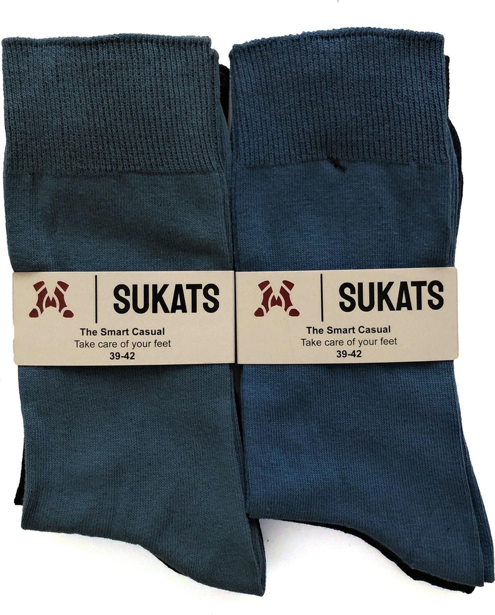 Sukats® Smart Casual Sokken - Katoenen Sokken - 100% Katoen - Meerdere Maten - 6 Paar - Blauwtinten - Maat 39-42