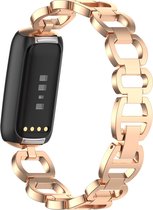 YONO Gevlochten Schakel Bandje geschikt voor Fitbit Luxe - Vervangende RVS Armband - Rose Gold