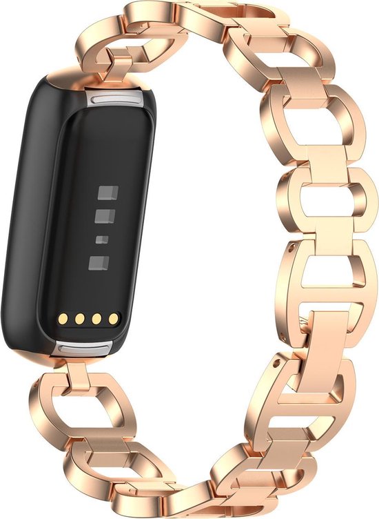 YONO Fitbit Luxe Bandje – Special Gevlochten Metaal RVS Schakel – Rose Gold