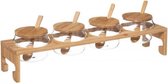 4 grote glazen bewaarpotten met bamboe deksel met lepels in een robuust bamboe frame 42 x 10 x 13 Cm
