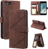 Skin Feel Business Horizontale Flip PU-lederen hoes met houder & sleuven voor meerdere kaarten & portemonnee & lanyard & fotolijst voor iPhone SE 2020/8/7 (bruin)