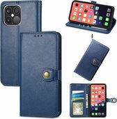 Voor iPhone 13 Pro Effen Kleur Lederen Gesp Telefoon Case met Lanyard & Fotolijst & Kaartsleuf & Portemonnee & Stand Functie (Blauw)