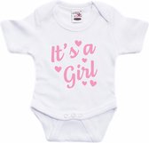 Its a girl gender reveal cadeau tekst baby rompertje wit meisjes - Kraamcadeau - Babykleding 92 (18-24 maanden)