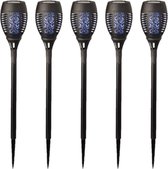 Set van 5x stuks halloween horror decoratie solar LED vlam gekleurd tuinfakkel zwart 49 cm - Tuinverlichting/thema feestversiering