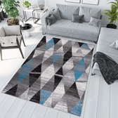Tapiso Jawa Tapis Grijs Blauw Géométrique Tapis À Poils Courts Taille - 80x150