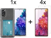 Samsung galaxy S20 FE hoesje met pasjeshouder transparant shock proof - 4x Samsung S20 FE screenprotector