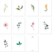 Planten en bloemen kaartenset in waterverfstijl - 10 stuks - A6 - Wenskaarten