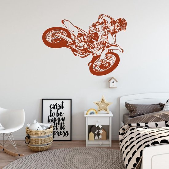 Muursticker Crossmotor - Roze - 120 x 87 cm - baby en kinderkamer - voertuig baby en kinderkamer - sport baby en kinderkamer alle