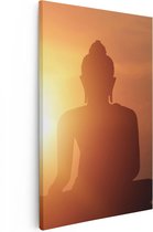 Artaza Canvas Schilderij Silhouet Van Een Boeddha Beeld Met Zonsondergang - 20x30 - Klein - Foto Op Canvas - Canvas Print