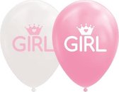 ballonnen baby girl 12 cm latex roze/wit 8 stuks