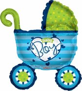 folieballon Baby Boy kinderwagen 91 cm blauw/groen