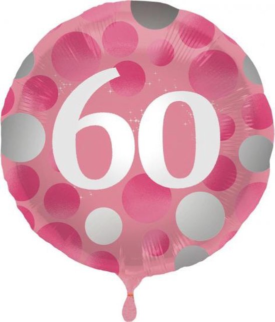 folieballon stippen 60 jaar 45 cm roze