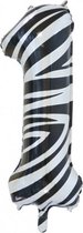 folieballon cijfer 1 zebra 86 cm zwart/wit