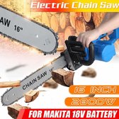 NIEUWE 16 Inch 2800W Elektrische Draadloze Kettingzaag Borstelloze Motor Elektrische Kettingzaag Houtbewerking Power Tools Voor 18V Makita batterij Blue