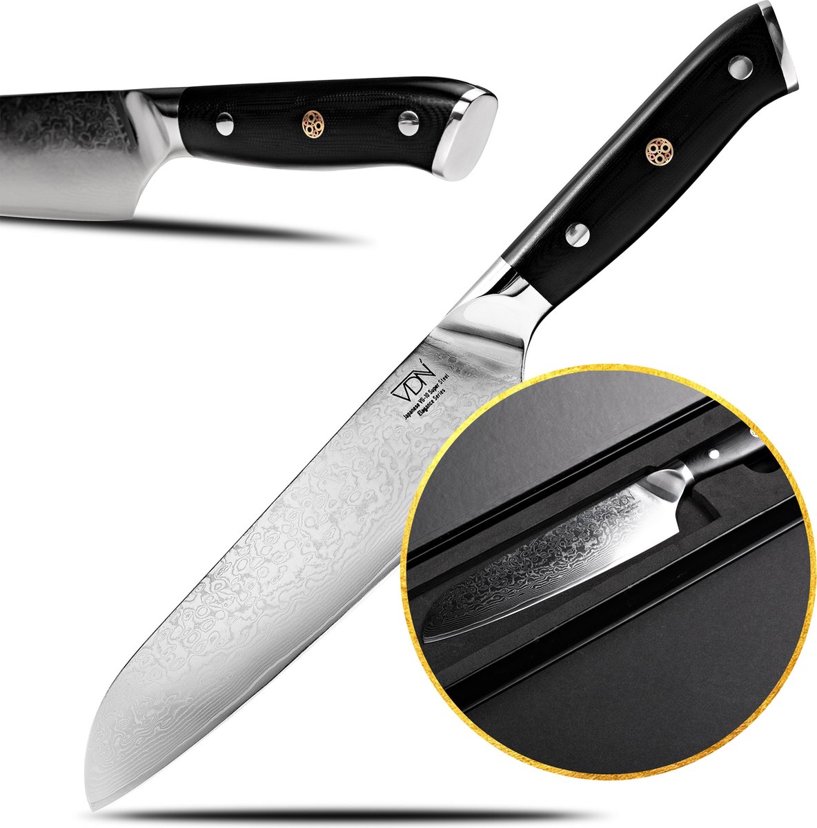 VDN Santokumes damaststaal - Elegance serie - VG-10 Japans damascus - 67 lagen staal