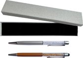 Swarovski Stijl Cadeauset Bruin en Zilver | Cadeauverpakking |  Elegante Pen | Praktische Stylus | Metaal | 500+ Kristallen