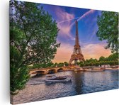 Artaza Canvas Schilderij Eiffeltoren In Parijs Aan Het Water - Kleur - 120x80 - Groot - Foto Op Canvas - Wanddecoratie Woonkamer