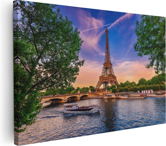 Artaza Tableau sur toile Tour Eiffel à Paris sur l' Water - Couleur - 120x80 - Groot - Tableau sur toile - Impression sur toile
