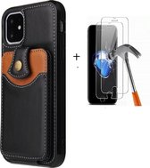 GSMNed – Luxe iPhone 11 Pro Zwart – hoogwaardig Leren Pu Hoesje – iPhone 11 Pro Zwart – Card case met sluiting – Met Screenprotector