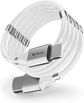 DrPhone MAG3 - 3A Kabel - Magnetisch Oprolsysteem - Geschikt voor USB-C Naar USB-C - 1 Meter Oplaad kabel – Wit