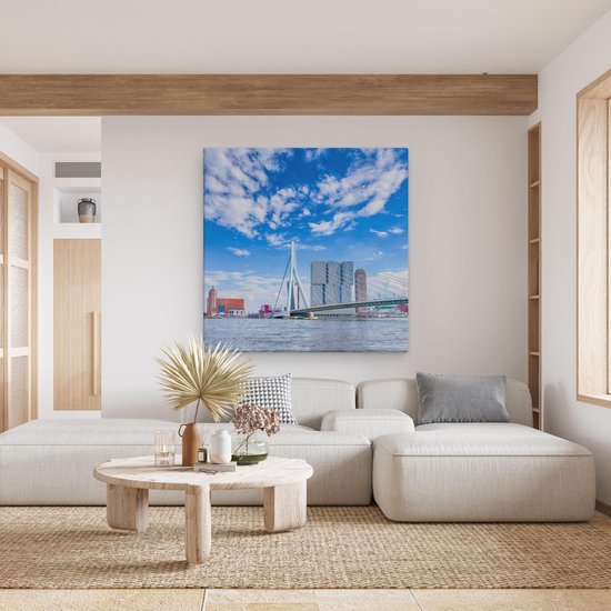 Artaza Canvas Schilderij Erasmusbrug Aan Het Water In Rotterdam - 80x80 - Groot - Foto Op Canvas - Canvas Print
