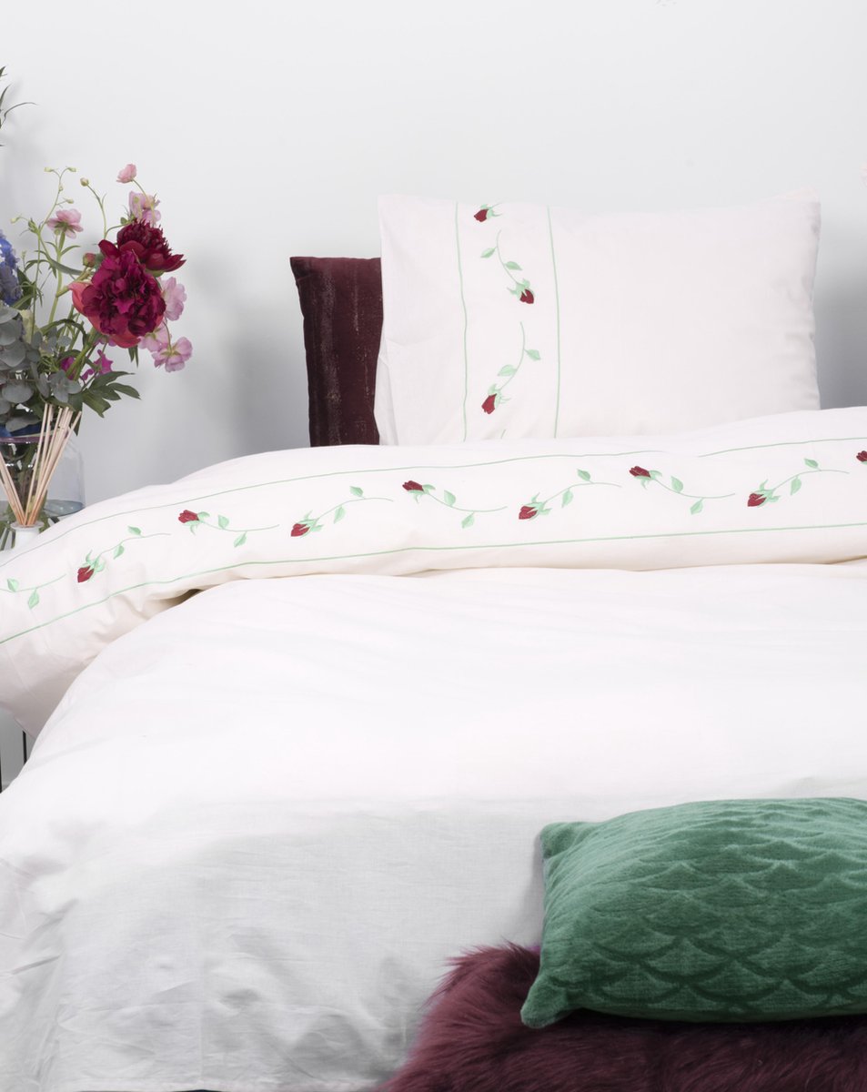 Dekbedovertrek Lisse borduur rood 200x200/220cm