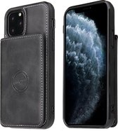 GSMNed – Leren telefoonhoes iPhone 12/12 Pro zwart – Luxe iPhone hoesje – pasjeshouder – Portemonnee met magneetsluiting – zwart