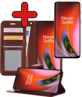 Hoesje Geschikt voor OnePlus Nord 2 Hoesje Book Case Hoes Portemonnee Cover Walletcase Met Screenprotector - Hoes Geschikt voor OnePlus Nord 2 Hoes Bookcase Hoesje - Bruin