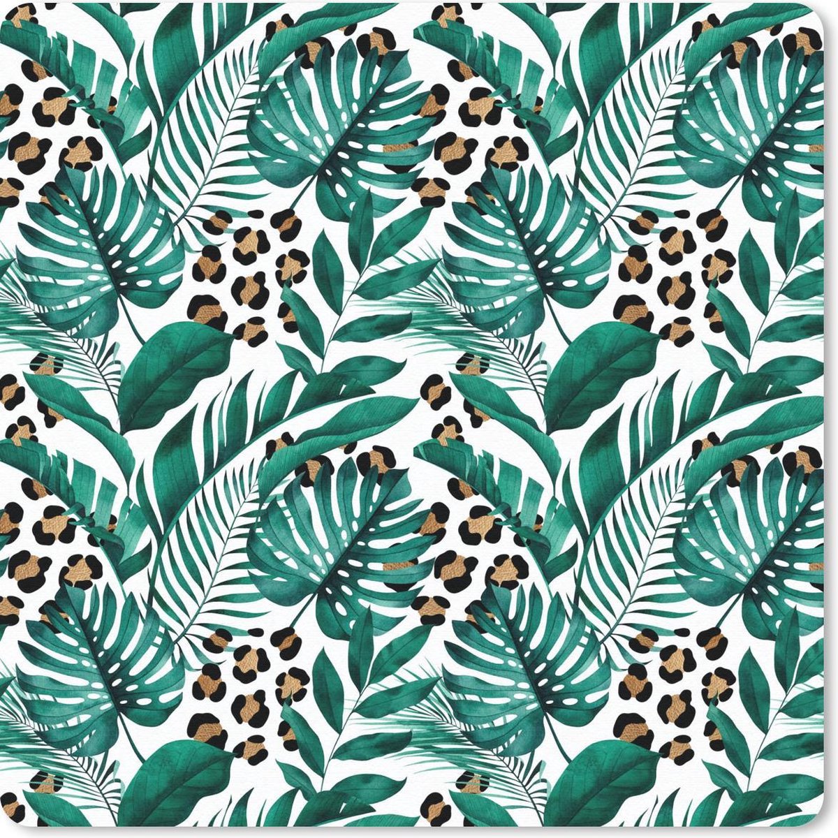 Muismat 30x30 cm - Mousepad Tropisch - Palmblad - Panterprint - Muismatten