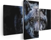 Artaza Canvas Schilderij Drieluik Grijze Wolvenkop - Wolf - 90x60 - Foto Op Canvas - Canvas Print