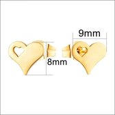 Aramat jewels ® - Zweerknopjes hartje met hartje oorbellen 9mm chirurgisch staal goudkleurig