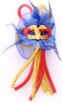 broche bloem tubes en oogmasker geel/rood