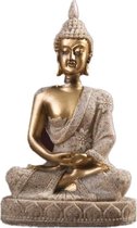 BaykaDecor - Uniek Steen Boeddha Beeld - Meditatie Miniatuur - Woondecoratie - Slaapkamer - Geluk Cadeau - Zandsteen Goud - 11 cm