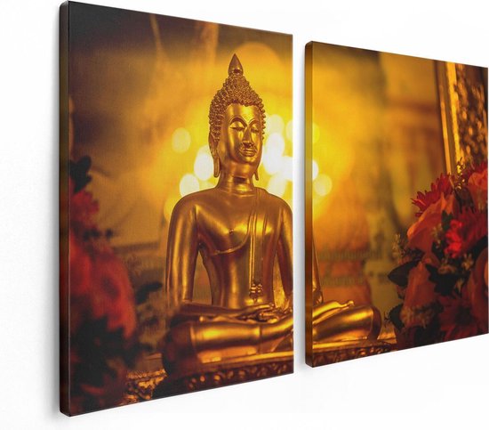 Artaza Canvas Schilderij Tweeluik Gouden Boeddha Beeld - 120x80 - Foto Op Canvas - Canvas Print
