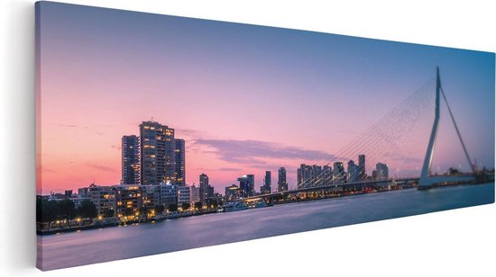 Artaza Canvas Schilderij Erasmusbrug In Rotterdam Met Zonsondergang - 120x40 - Groot - Foto Op Canvas - Canvas Print