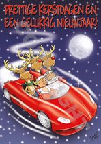 KERSTKAART ansichtkaart 2000 stuks - Kerstman in cabrio