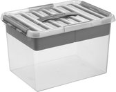 Sunware - Q-line opbergbox met inzet 22L transparant metaal - 40 x 30 x 26 cm