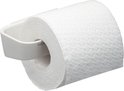 Witte wc-rolhouder met een wit geruit wc-rolletje, detail.
