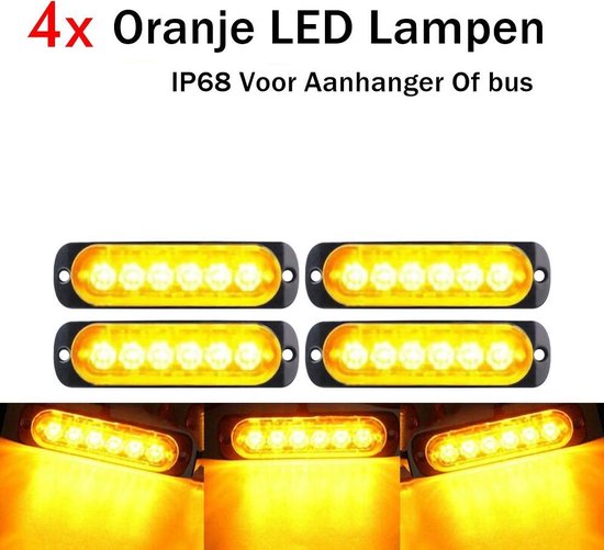 4 pcs LED' avertissement - 12V / LED - 18W - 2000K - 6 LED - AMBRE - Oranje - Lampes d'avertissement - Danger