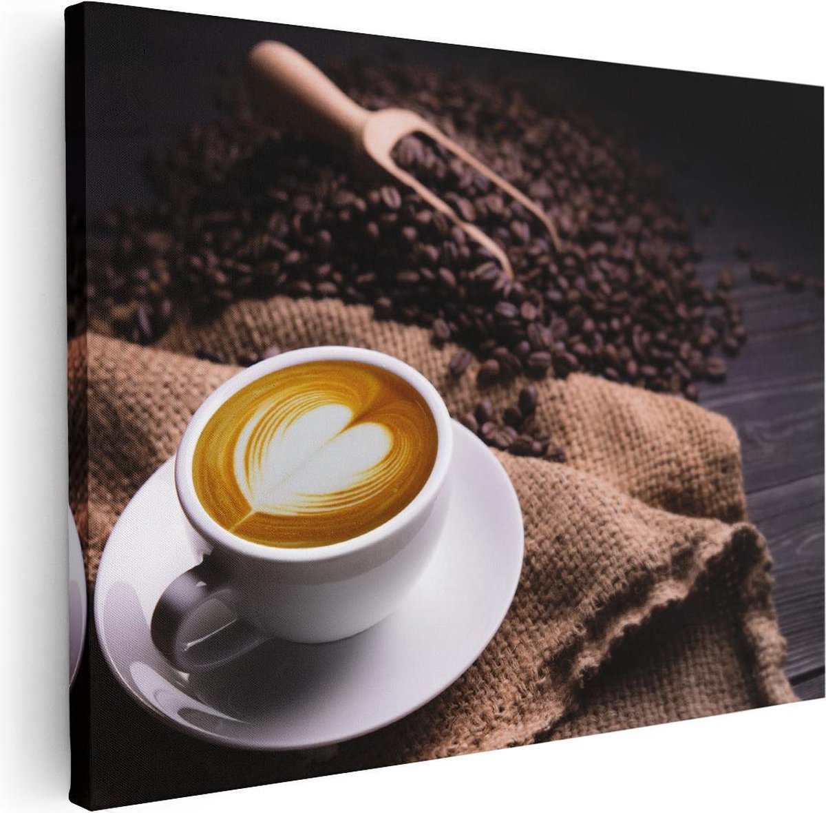 Artaza Canvas Schilderij Koffie - 80x60 cm - Wanddecoratie Keuken - Muurdecoratie Stilleve