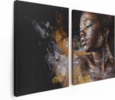 Artaza Canvas Schilderij Tweeluik Afrikaanse Vrouw Met Zilver En Goud - 120x80 - Foto Op Canvas - Canvas Print