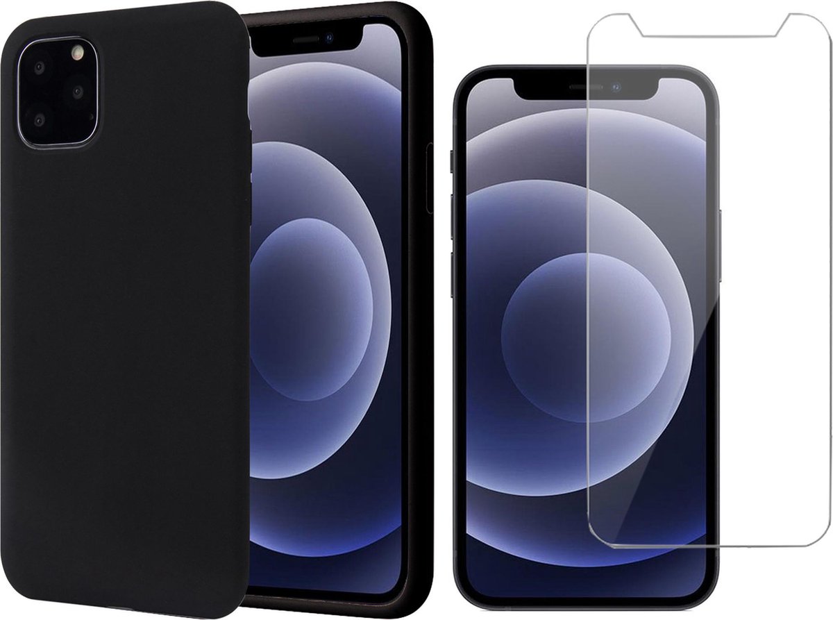 Hoesje geschikt voor iPhone 13 Pro - Fluweelzachte Backcover - Zwart - Met Screenprotector