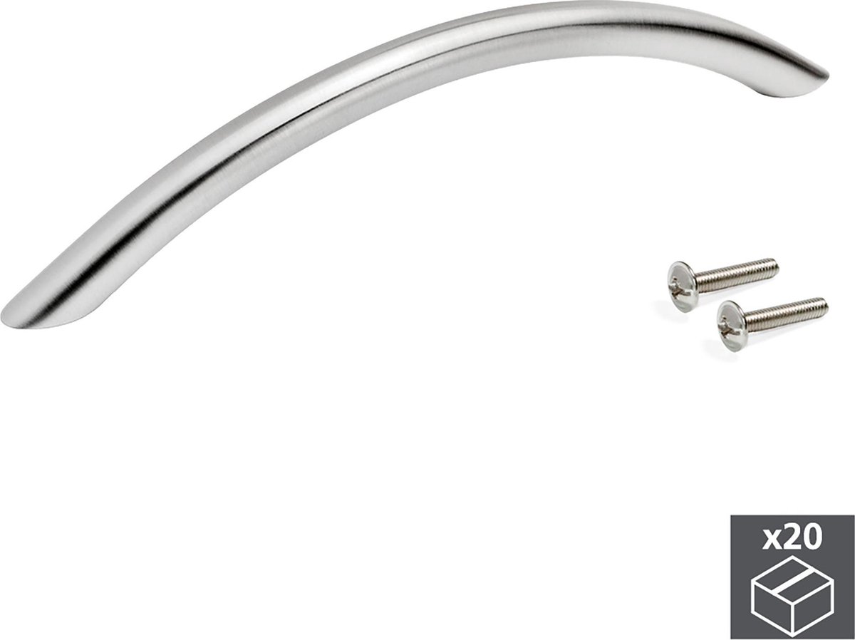 Emuca Meubelgrepen, D. 10 mm, gatenafstand 192 mm, Staal, Satijnglans nikkel, 20 st.