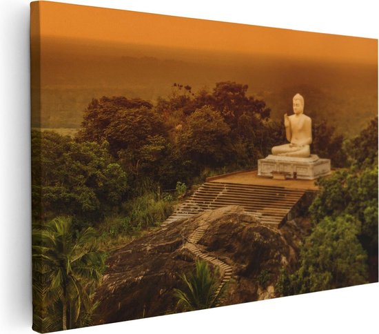 Artaza Canvas Schilderij Boeddha Beeld Bij Een Tempel In Het Bos - 30x20 - Klein - Foto Op Canvas - Canvas Print