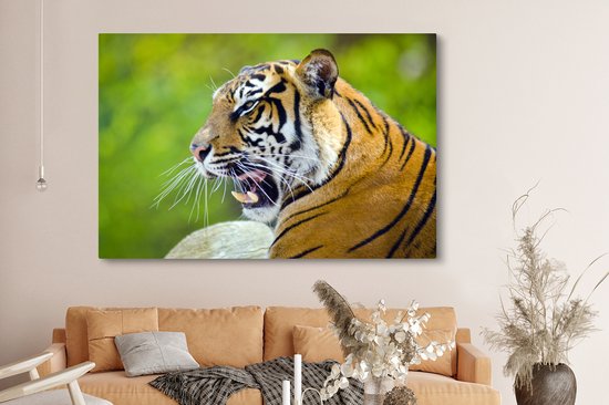 Roaring Tiger Canvas 180x120 cm - Tirage photo sur toile (Décoration murale salon / chambre) / Animaux Peintures sur toile XXL / Groot format!