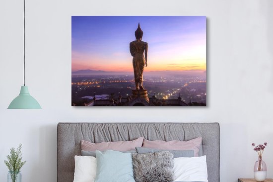 Statue de Bouddha en or dans le temple de Khao Noi à Bangkok 180x120 cm - Tirage photo sur Toile (Décoration murale salon / chambre) / Villes asiatiques Peintures sur toile XXL / Groot format!