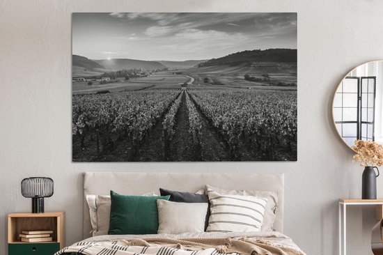 Toile Peinture France - Zwart - Wit - Vignoble - 180x120 cm - Décoration murale XXL